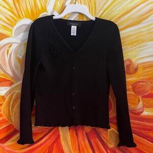 Jones New York Charcoal Cardigan with Floral Embroidery